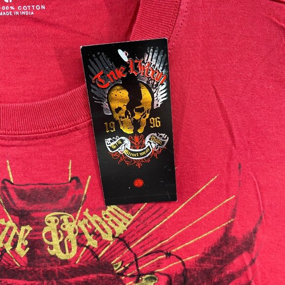 True Urban Mens Shirt Large Red 100% Cotton Short Sleeve‎ Pullover Skull NWT - Picture 5 of 11